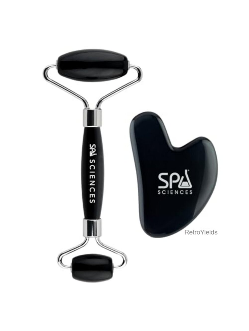 Obsidian Facial Roller & Gua Sha Set - Natural Stone Massage Tool for Skin Care